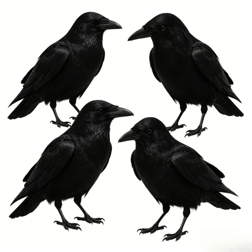 4pcs, Realistic Black For Halloween Small Statue Ornament, Handmade Feathered , Fake Prop Display Stand, For Halloween Outdoor And Indoor Decorations