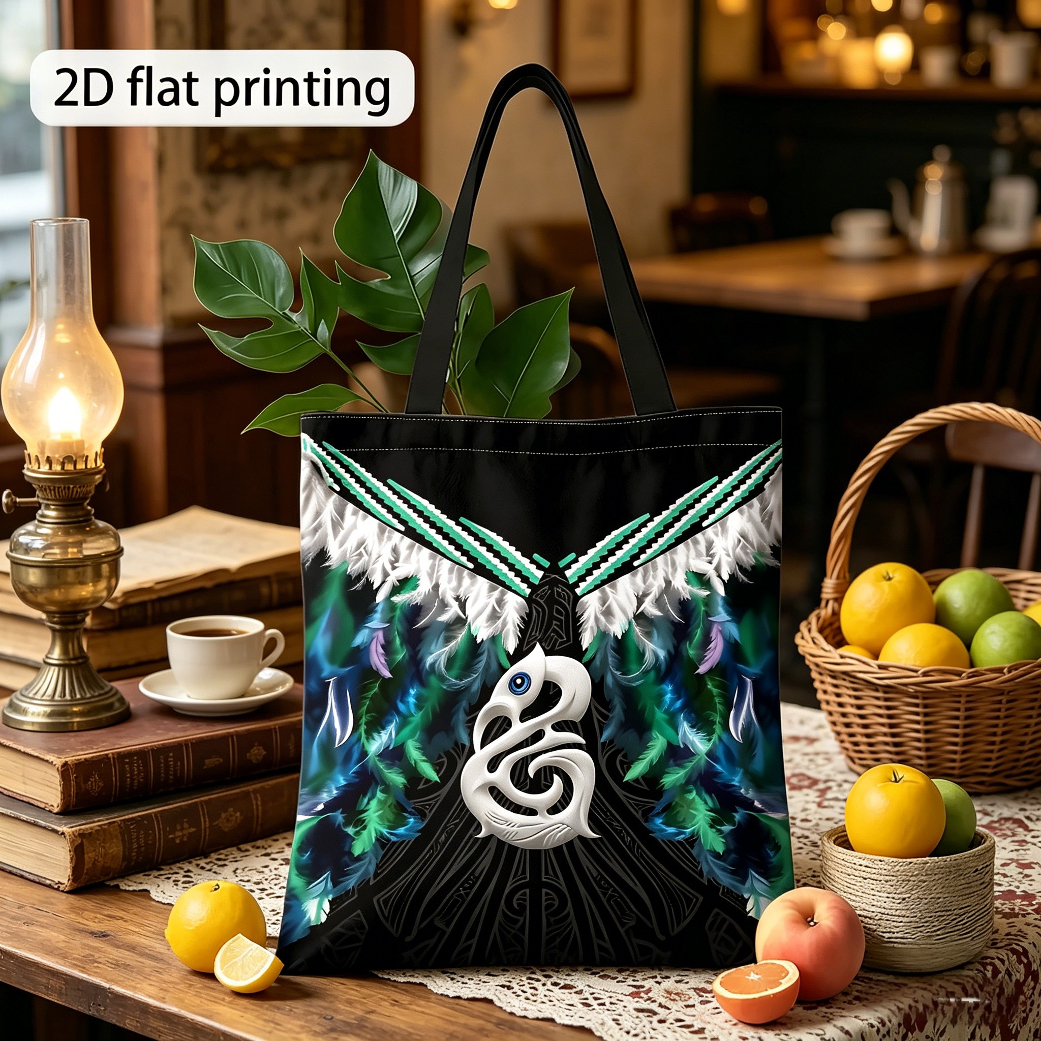 TEMU 1pc, This 2d Printed Shoulder Bag Features A Design That Described As "maori-inspired" And "spiritual ." It Serves As A Reusable Shopping Tote
