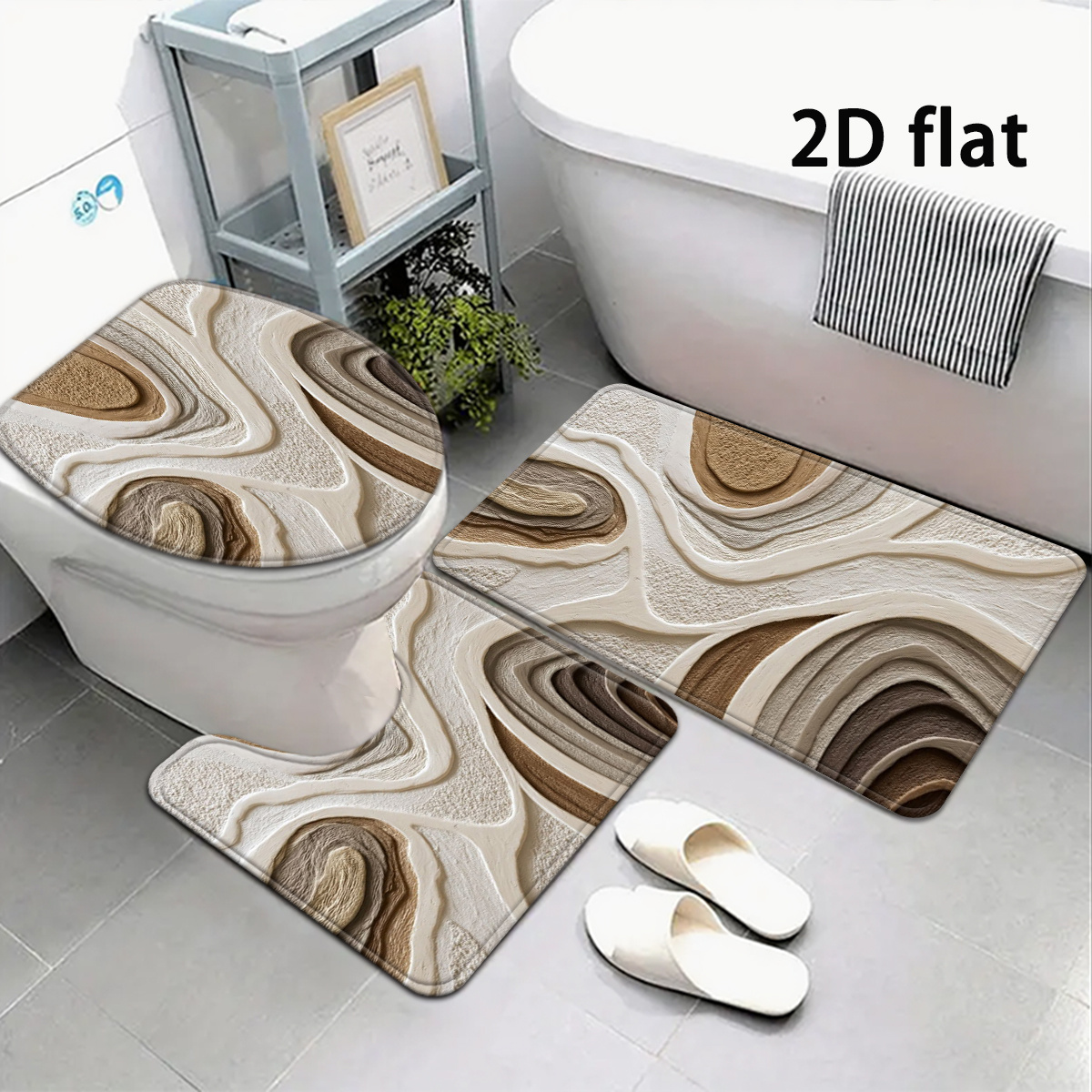 TEMU 2d Flat, 2d Flat 3pcs/4pcs Abstract Terrain Texture Bath Mat Set, Nordic Minimalist Natural Mat, Soft Thickened Absorbent Mat, Suitable For Home