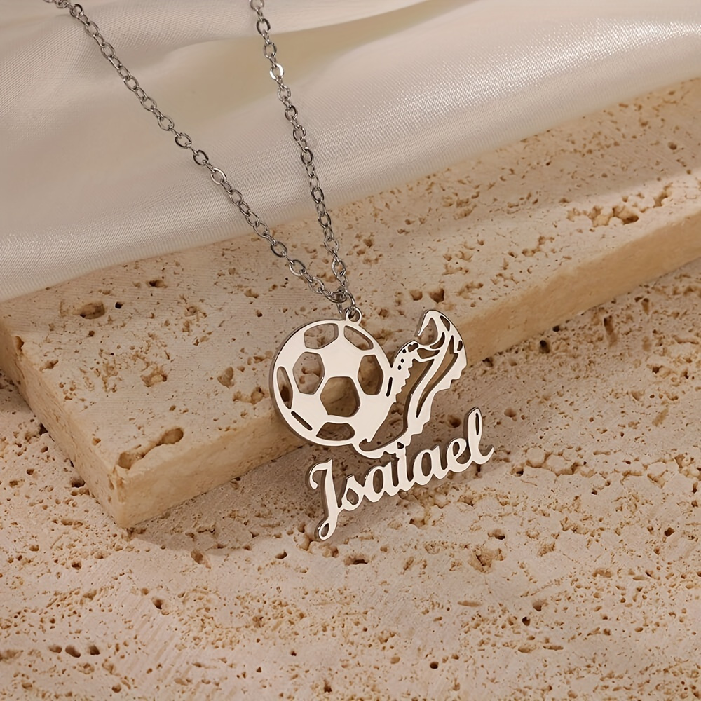 

1pc Personalized Stainless Steel Football & Name Pendant Necklace, Customizable Sports Themed Jewelry, Elegant , Ideal Father's Day Gift