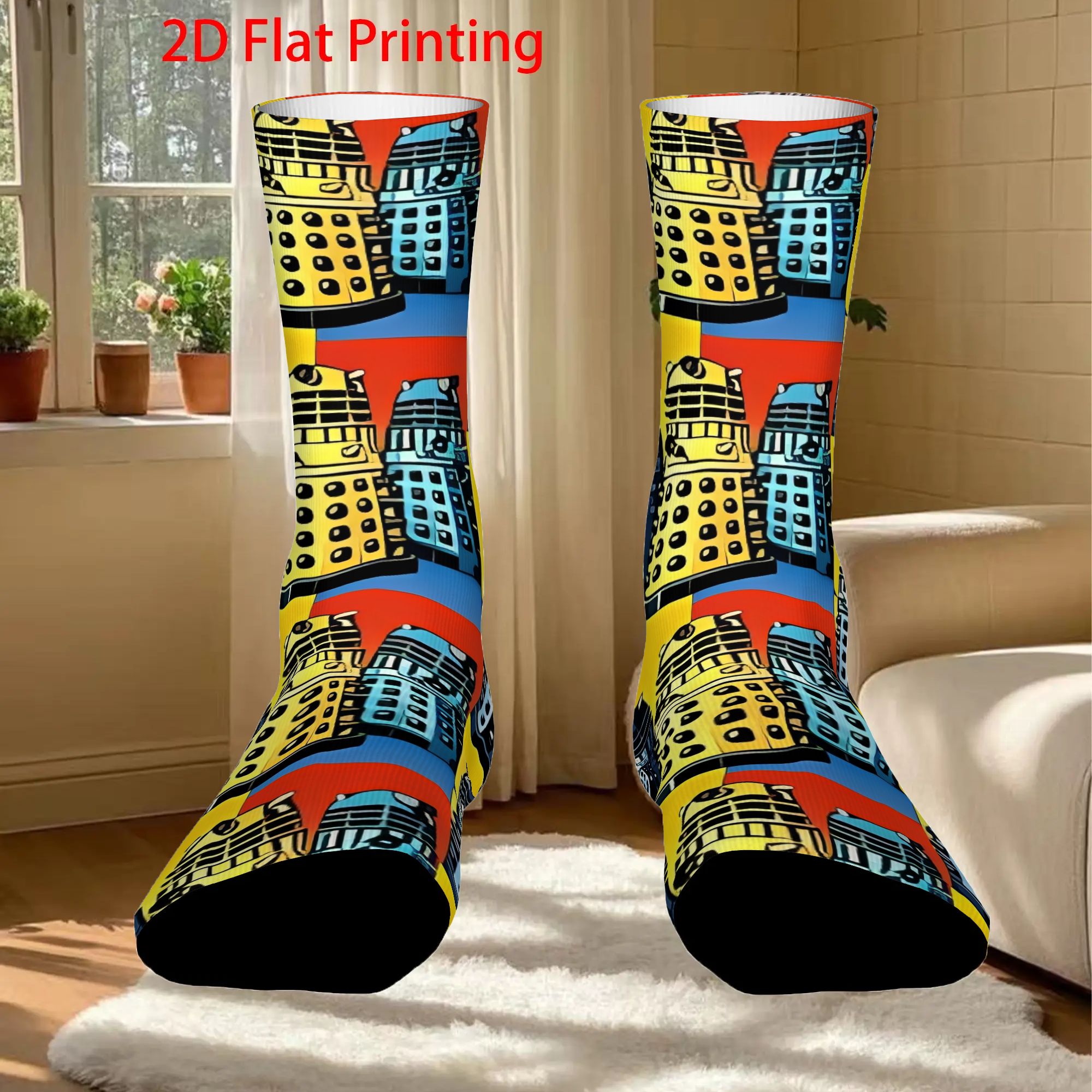 TEMU 1 Pair Hip Hop Vintage Daleks Tv Crazy Men's Compression Socks Unisex Street Style Seamless Printed Funny Novelty 2d Flat Printing