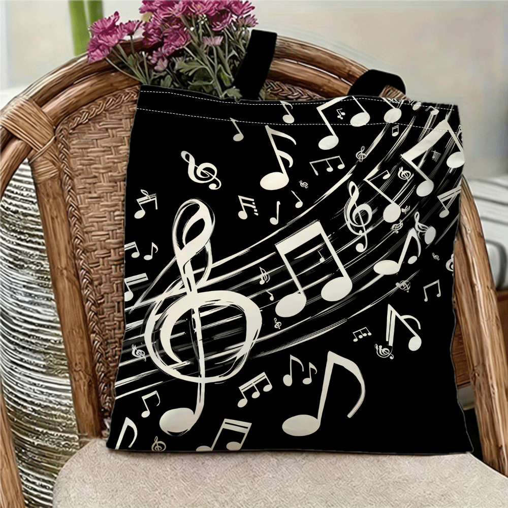 TEMU 1 pièce Grand sac avec portée de musique - Réutilisable, convient pour , les voyages, les , sur le thème de la musique avec imprimé de notes de