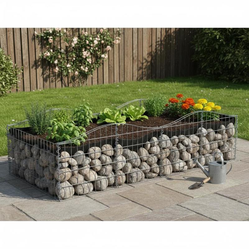 Gabion High Bed 200x100x50 Cm For Balcony Galvanized Durable Compact Planting Arrangement