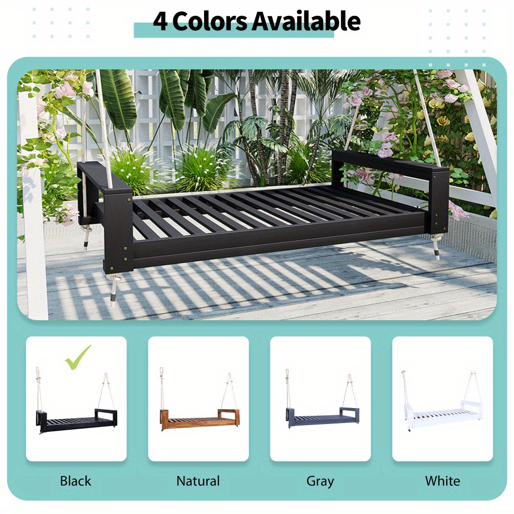 Garden seating. Swing chair. Double-sized porch swing bed seating set with hemp rope swing frame, suitable for gardens and backyards. Minimalist rustic style, ideal for courtyards and gardens. Mattress sold separately.