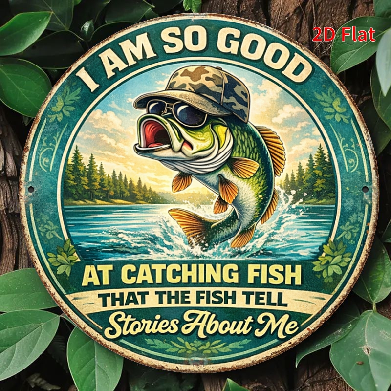 TEMU 2d Flat - A Humorous Metal Sign Measuring 20x20 Cm, Fishing Fans, Showcasing A Quote About My Fishing , Ideal For Decorating A Cabin Or Man Cave