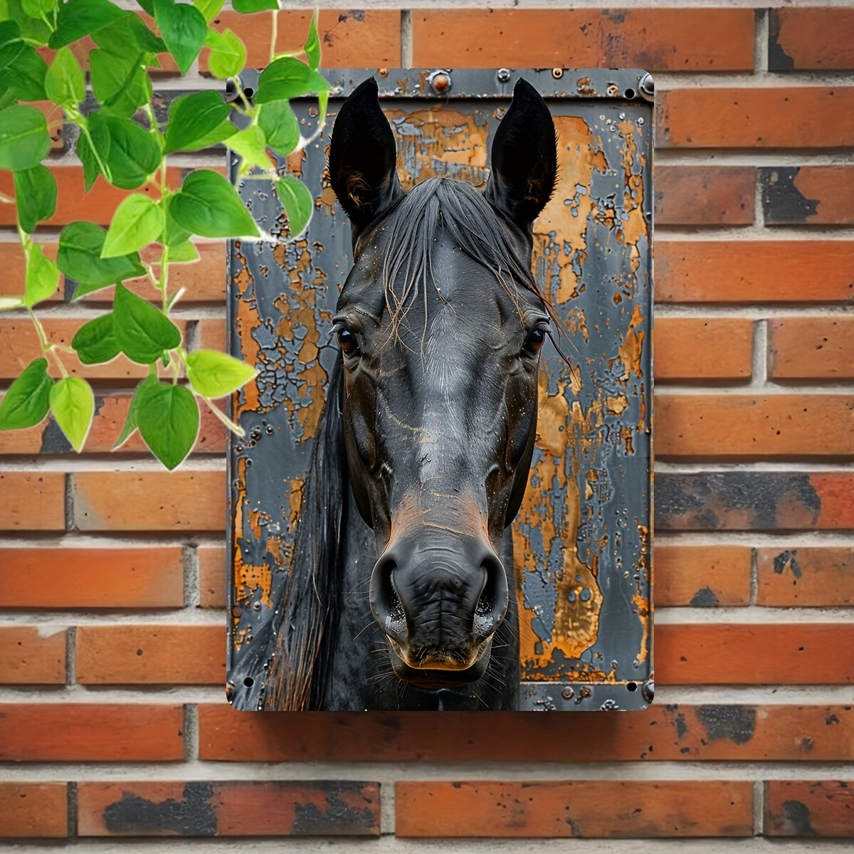 

Vintage Metal Tin Sign- Horse Wall Art- 8" X 12"(20cm X 30cm)- Rustic , Electricity-free, Featherless Seasonal Plaque For Room, Cafe, Bar Decoration- Unique Wall Decor Accent