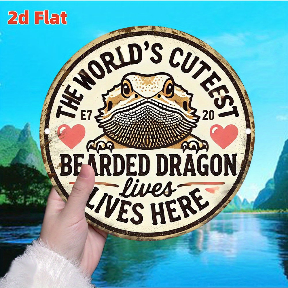 TEMU 2d Flat, 1pc Vintage Metal Wall Decor - Bearded Dragon Lover Gift With Cute Reptile Face, Rustic Farmhouse Decoration - High Quality &
