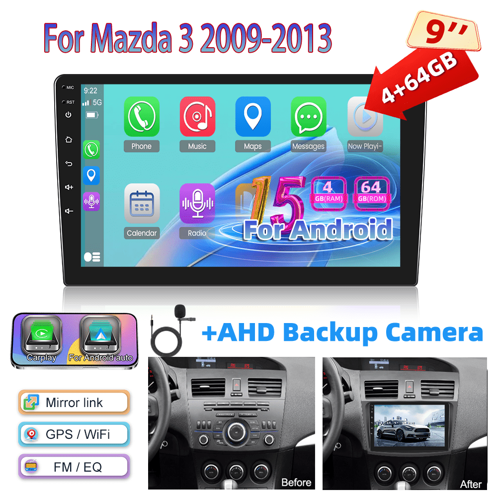 Image of [4+64g] 15 Car Radio, For 3 2009-2013, 9-inch 1280p Ips Touch Screen Radio With Car Radio Ai Dsp/ Fm/ Rds/ 32eq Gps Wifi Swc+microphone, Ahd Reverse Camera