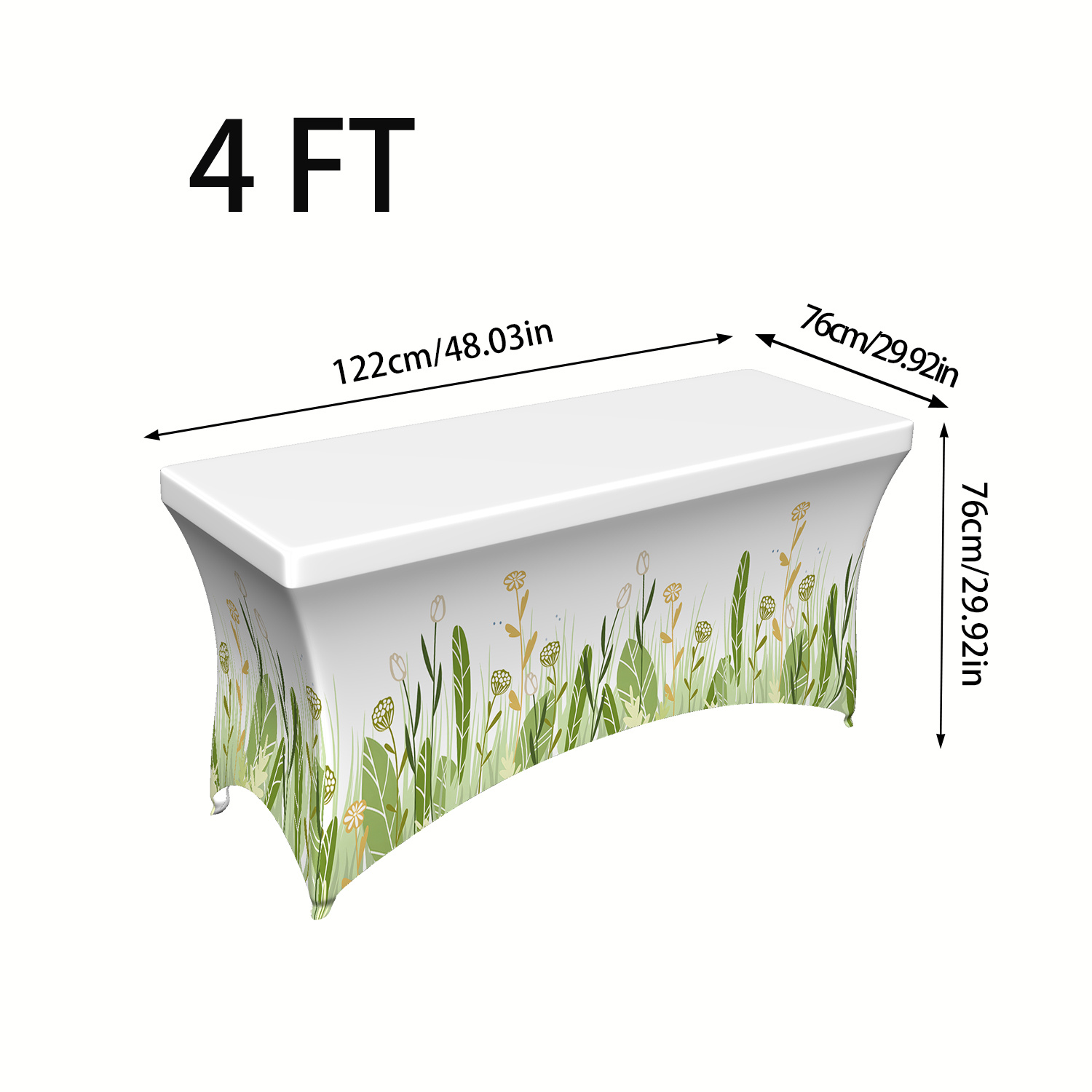 TEMU 1pc Fresh Spring Floral Print Elastic Tablecloth, 4/6/8ft Rectangular High-elasticity Cover, Machine Washable & Reusable, Suitable For Family