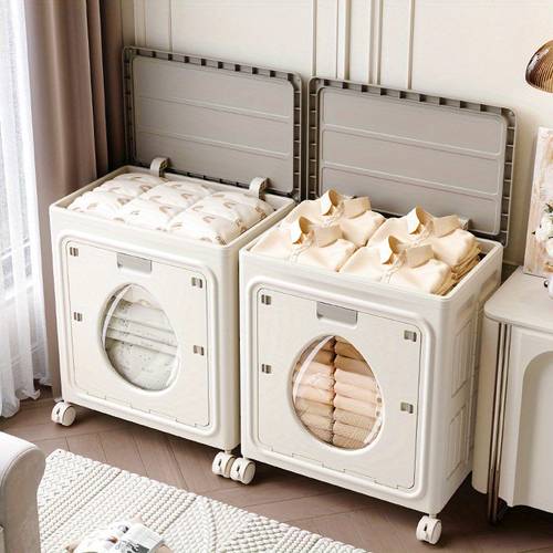 item picture 1pc folding storage box large capacity extra large organizer for clothes and household quilt storage cabinet under bed storage