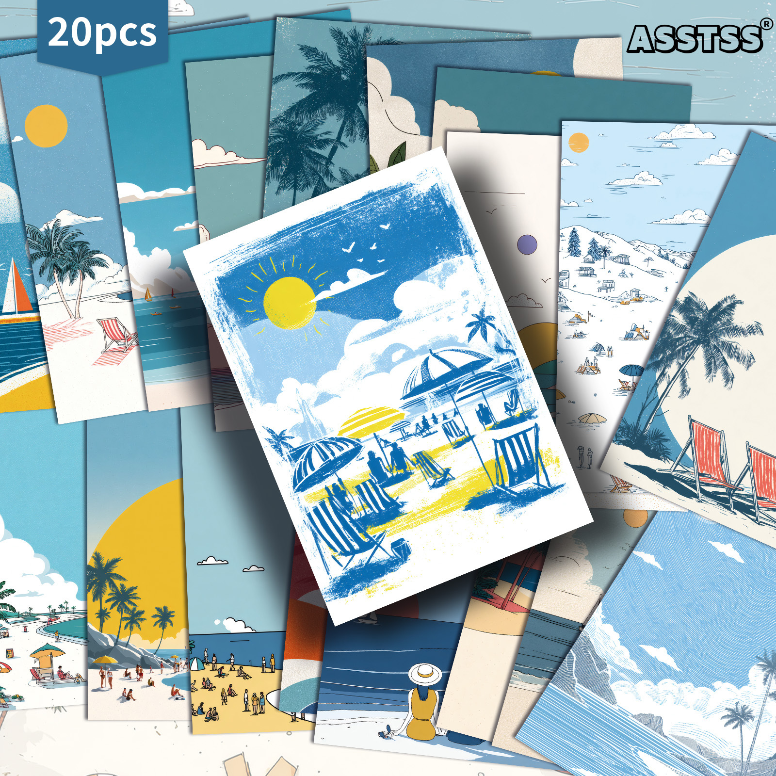 TEMU Lot de 20 pièces ASSTSS (/boîte) pour le scrapbooking et le loisir créatif - Cartes postales rétro vintage avec de plage et à rayures,