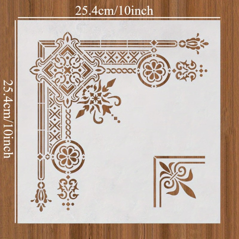 TEMU 1pc Of Large Gothic Layered Corner Edging Template, Suitable For Artistic Wall And Furniture Decoration, Reusable Plastic Painting Decorative