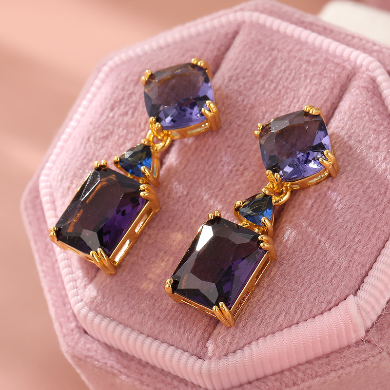 Simple Geometric Square Synthetic Zirconia Pendant Earrings, Elegant Purple Women's Earrings Accessories, Temperament Jewelry Gift For Wife