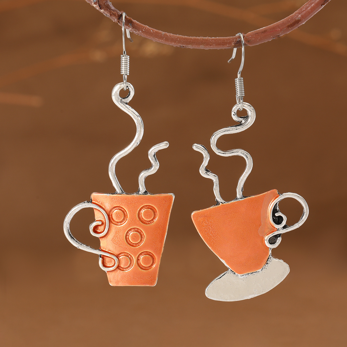 TEMU Cute Minimalist Asymmetrical Coffee Cup Pendant Women's Earrings Daily Casual Vacation Wear Birthday Gift Women's Additions