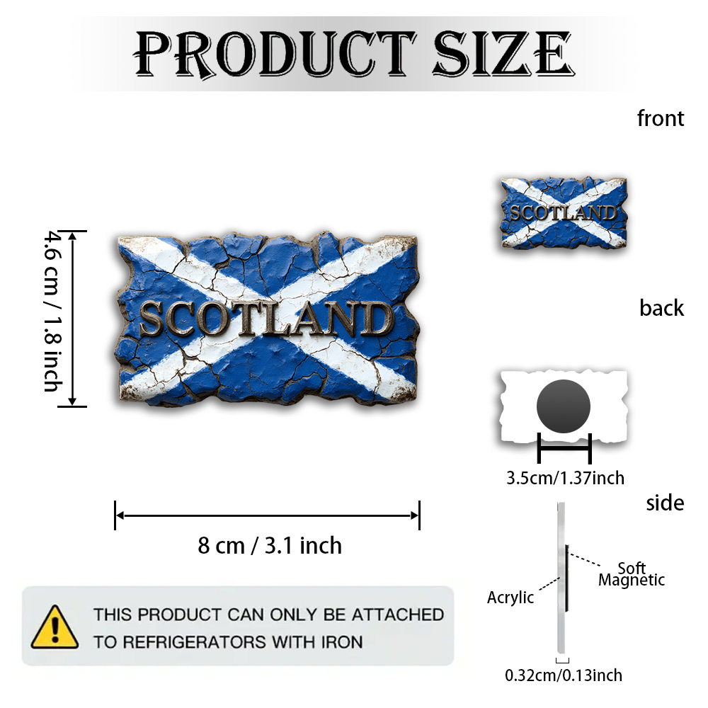 TEMU 1pc Scotland Map Magnet - Acrylic With Rough Texture, Vintage Scottish Color Scheme And Cracked Terrain Design - Great Collectible For History