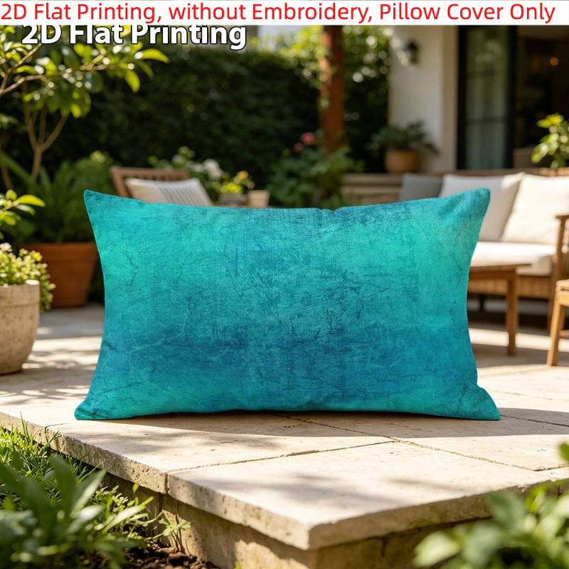 TEMU 2d Flat - 1pc, 2d Flat Printing, Teal Blue Crackle Texture Printed Lumbar Pillow Cover, Courtyard Decoration Pillowcase, Single-sided Printing,