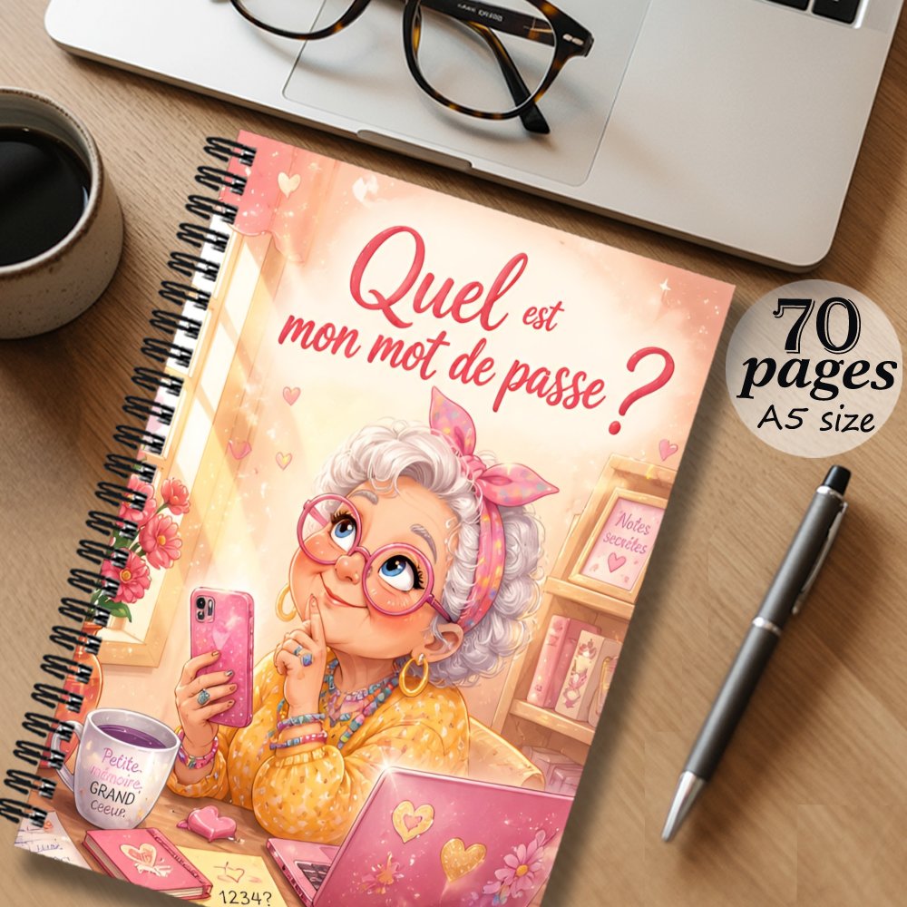 TEMU 1pc 14.5x21cm French Language Password Logbook: Funny Cute Grandma Themed Organizer, Login Information Tracking Notebook For Adults And Seniors