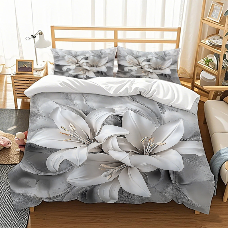 TEMU 2/3pcs Bedding, Print Pattern, Fresh Country Theme, Includes 1 Duvet Cover And 1/2 Pillowcases (pillow Inserts Not Included), Gray Background,