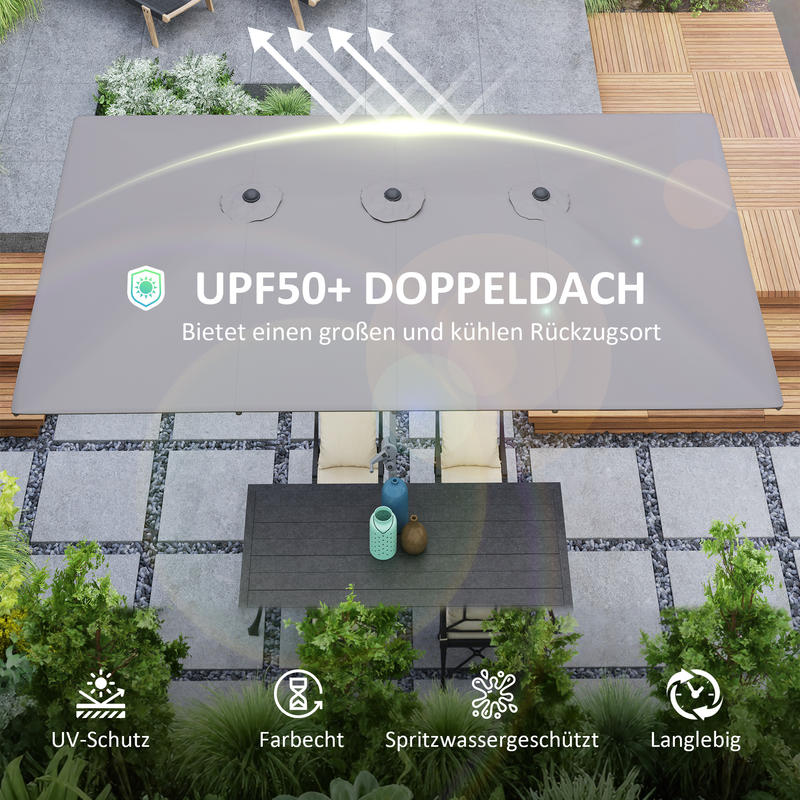 Double-sided umbrella, 451 x 264cm parasol with crank system, 12 metal ribs, aluminum pole, dark gray, Beach Shelter, Modern Parasol, Stylish Sunshade, Durable Ribs, Large Sunshade, Retractable Umbrella, Event Planners, Homeowners