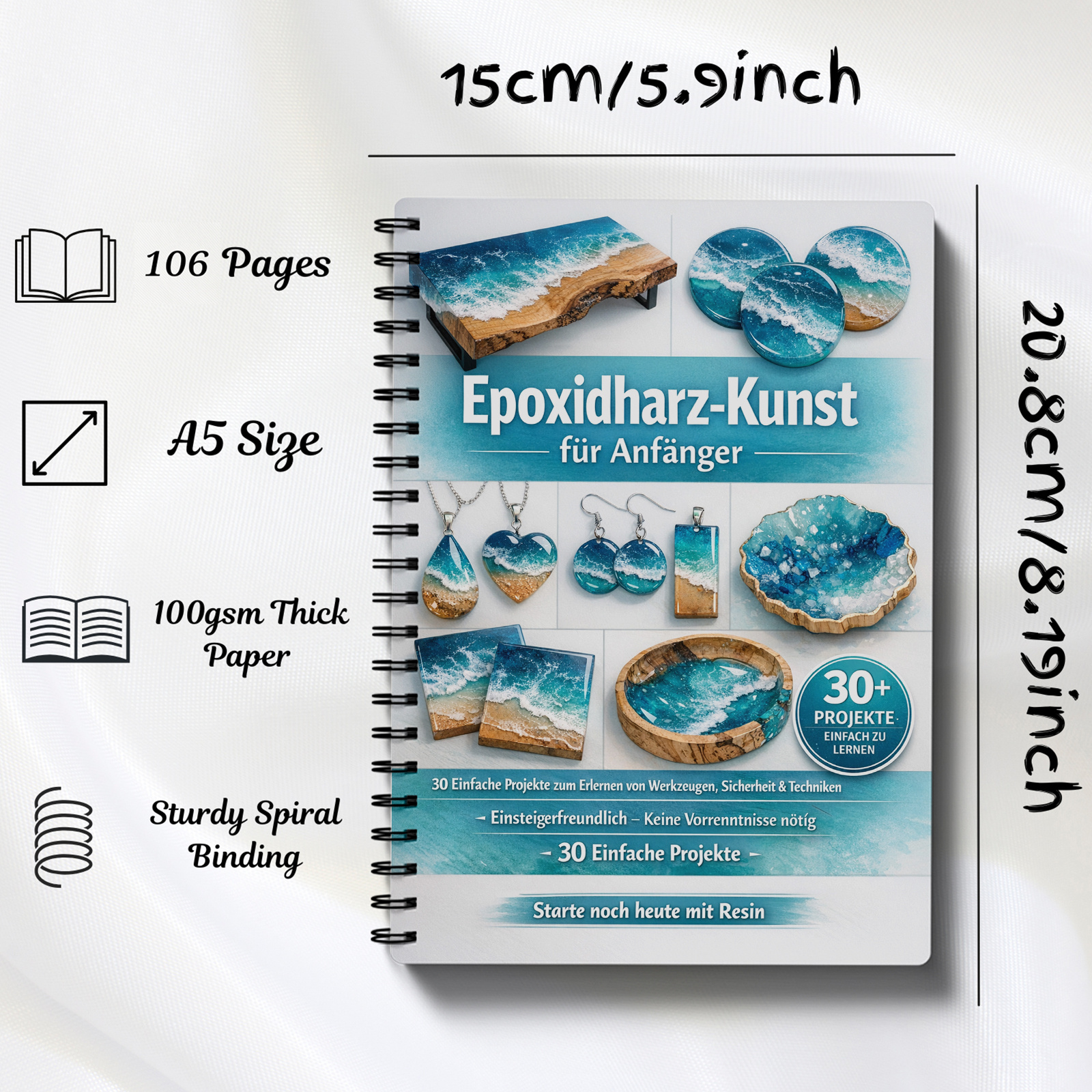 E-shop Fortschrittliches Epoxidharz-Clipbook für Harzkünstler & DIY- – Nachfüllbares Bastelbuch mit Aushärtungsprozess-Anleitung, Gießtechniken &