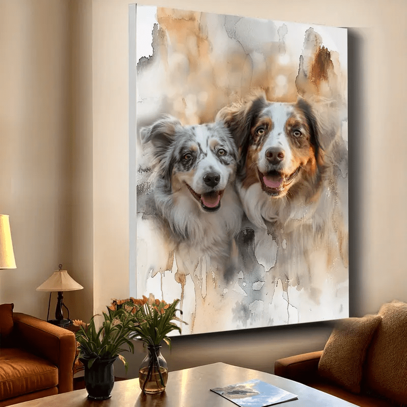 TEMU 2d Flat, 2d Flat, Personalized 2d Flat Customizable Canvas Poster With Wood Frame - Custom Pet Portrait Canvas, Personalized Dog Photo Art For