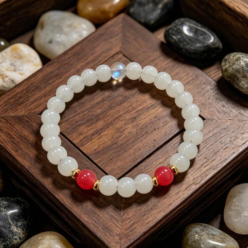 Creamy Chalcedony Powder Bead Moonstone Bracelet