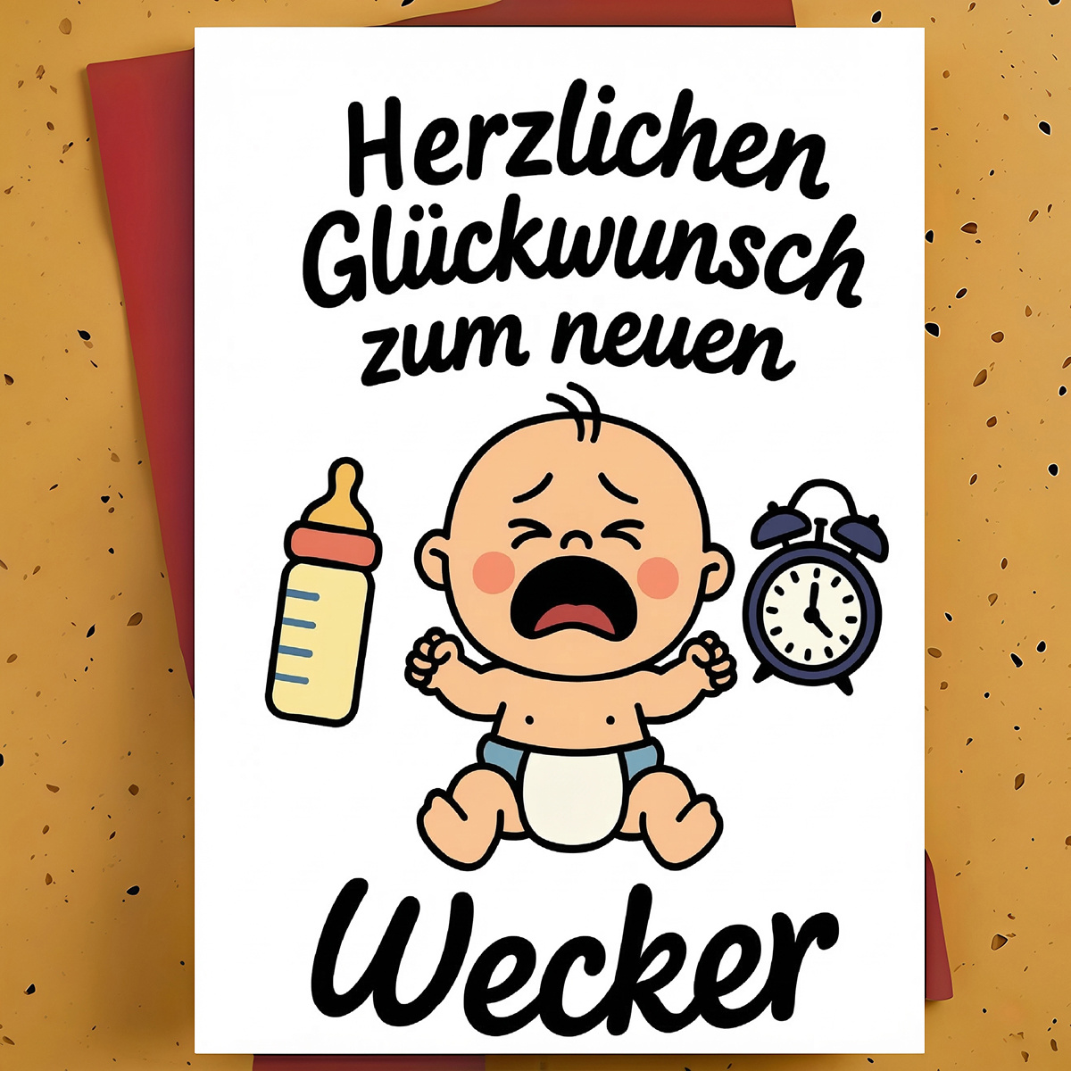 1pc Sarcastic Funny New Baby Greeting Card For , New Dad – Baby, Bottle & Alarm Clock Cartoon Design, Humorous Sarcastic Card, With Envelope