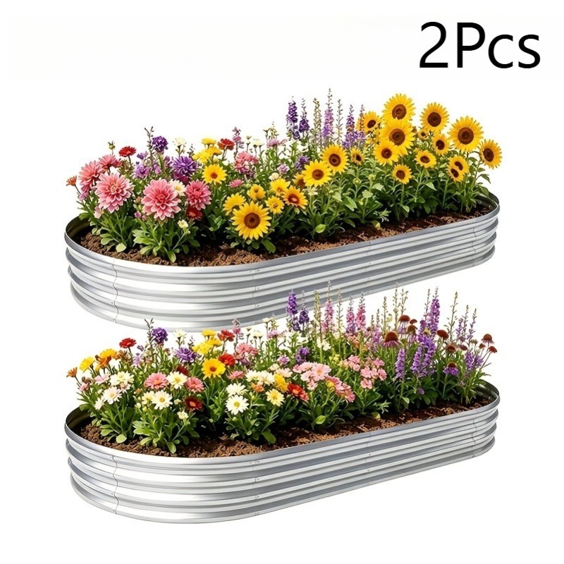 TEMU Outdoor Garden Planting Trough, 2pcs Set, Silvery Minimalist Style, Suitable For Backyard Vegetable Gardens, Large Soil Capacity, Good , Easy To