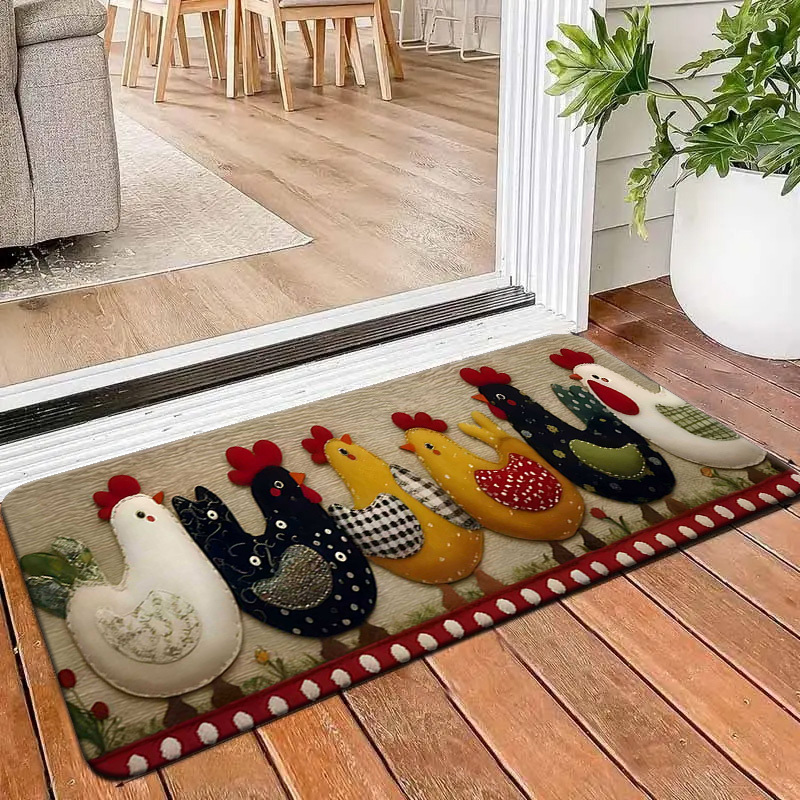 TEMU 1pc 2d High-definition Printed Colorful Chicken Pattern Cozy Country Style Home Doorway Runner Mat, Kitchen Rugs, Indoor Entryway Mat, Bedroom
