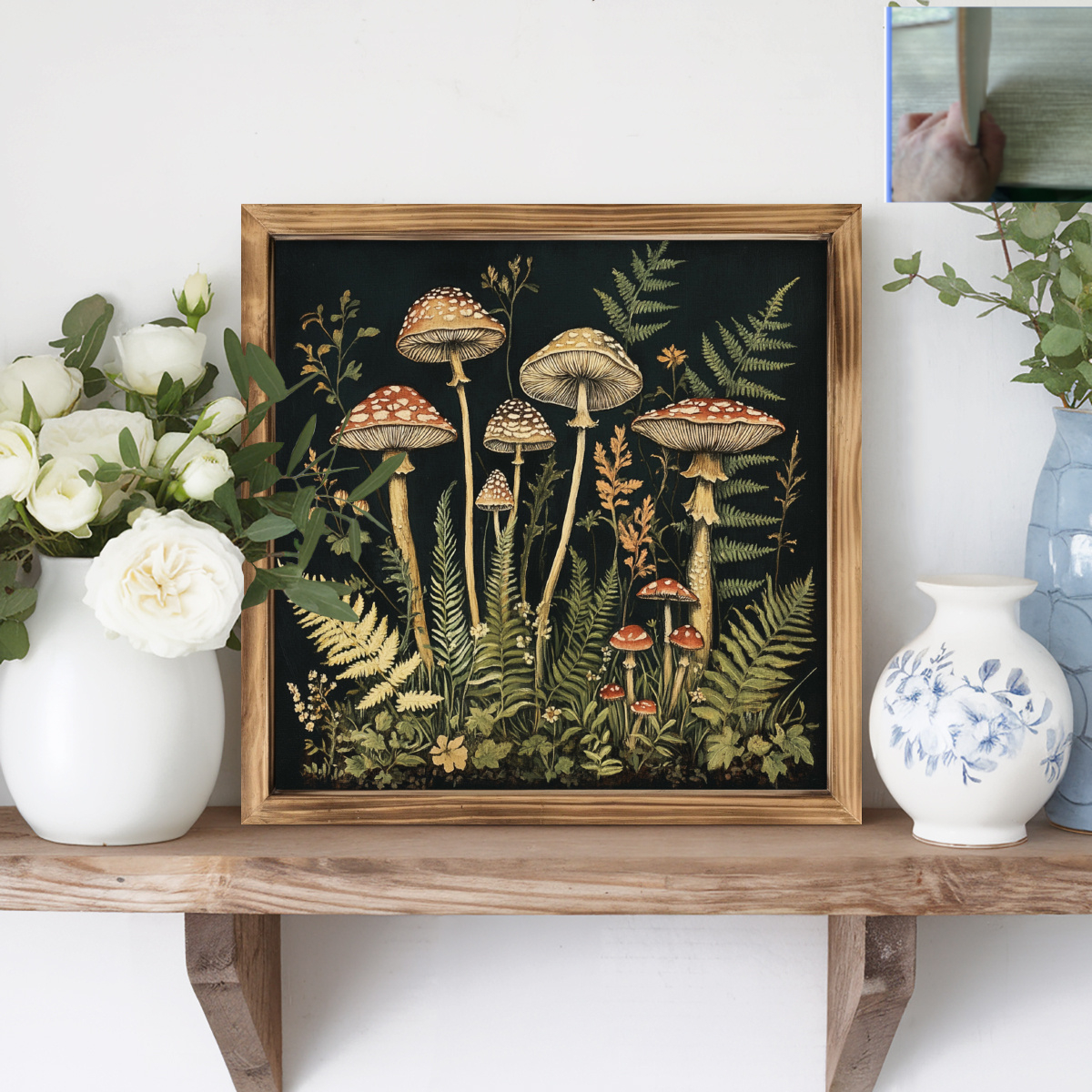 TEMU 2d Flat, 2d Flat, 1pc Retro Wooden Wall Decor With Mushroom Pattern And Framed Farmhouse Sign, Suitable For Entrance, Bedroom, Bathroom, And