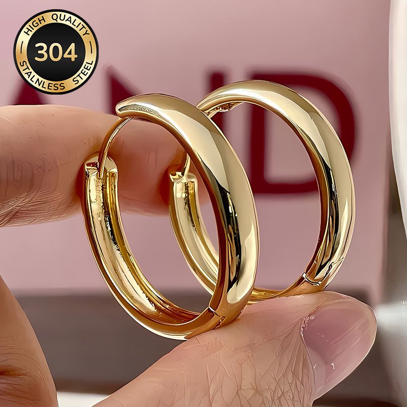 Image of 1 Pair Stainless Steel Hoop Earrings For Women Daily Casual Golden Earrings Jewelry