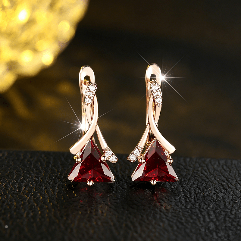 TEMU 1 Pair Light Luxury Premium Golden Ear Jewelry Triangular Red Synthetic Synthetic Synthetic Zircon Earrings Individual Evening Outing Unisex,