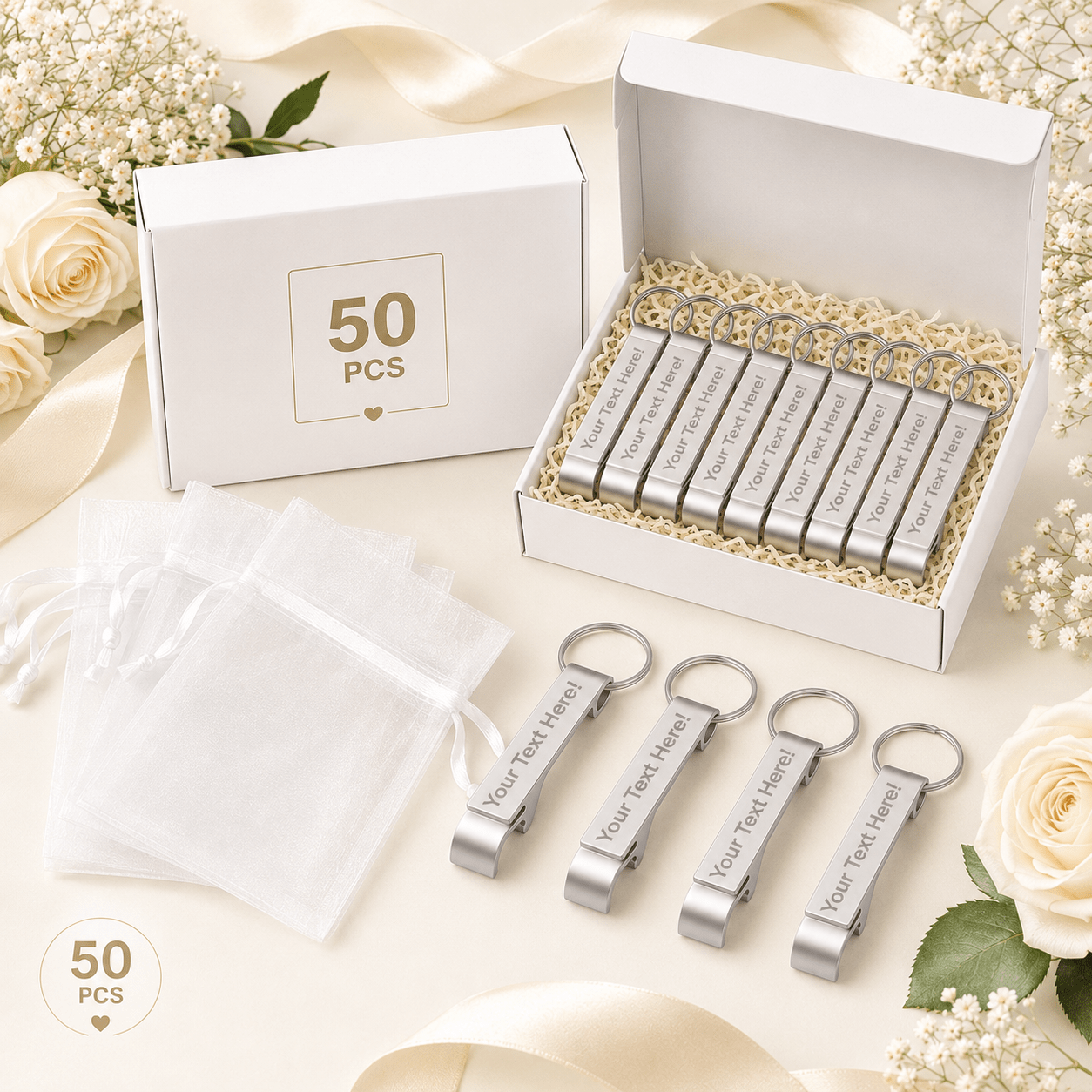 TEMU Juego de 50 llaveros abridores de botella personalizados, abridores de botella de cerveza personalizados como recuerdos de boda, con , fechas,