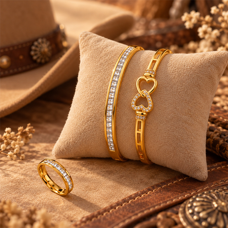 Interlocking Heart 3pcs Jewelry Set, Crystal Bangle & Ring