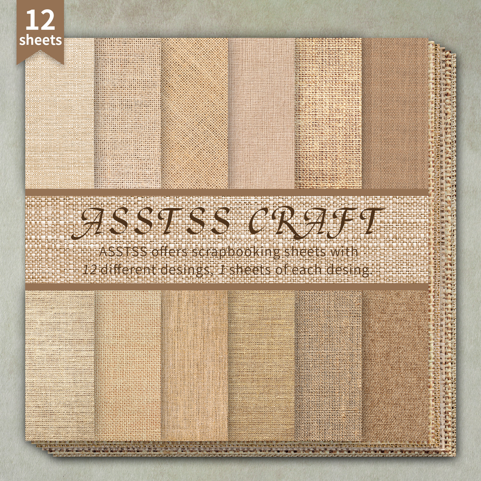 TEMU 12-sheet Asstss -inch Scrapbooking Paper Pad, Retro Linen Texture Rustic Pastoral Style Backing Paper Supplies, Heavyweight Cardstock For