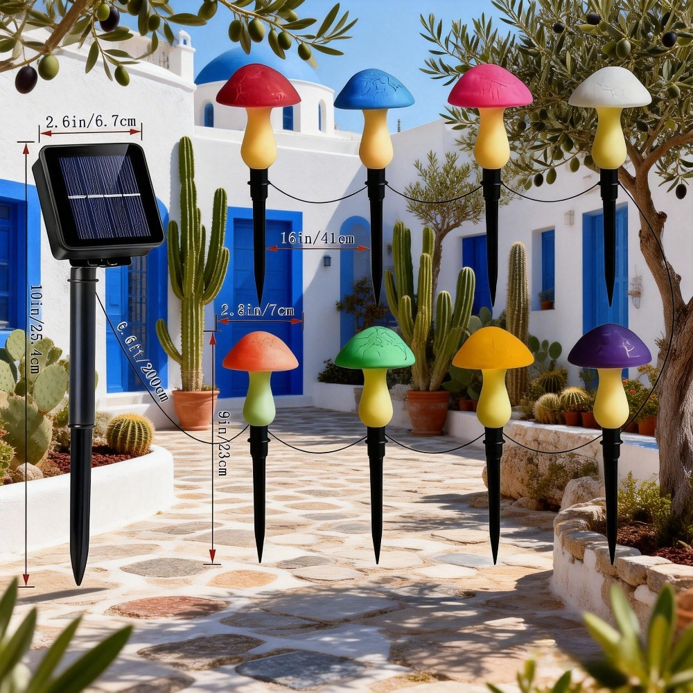 TEMU 8 Pack European Style Solar Mushroom Lights Cracked Auto Outdoor 8 Led Decorative Garden Lights For Yard Patio Walkway