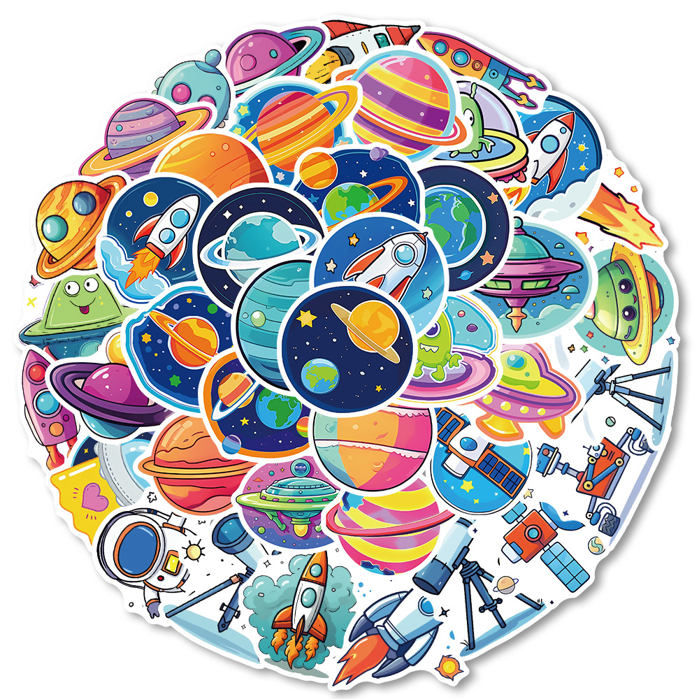 TEMU 50 pegatinas, diseño autoadhesivo, espacial, diseño , buen regalo, , material de oficina, etiquetas multiusos, para negocios y diaria