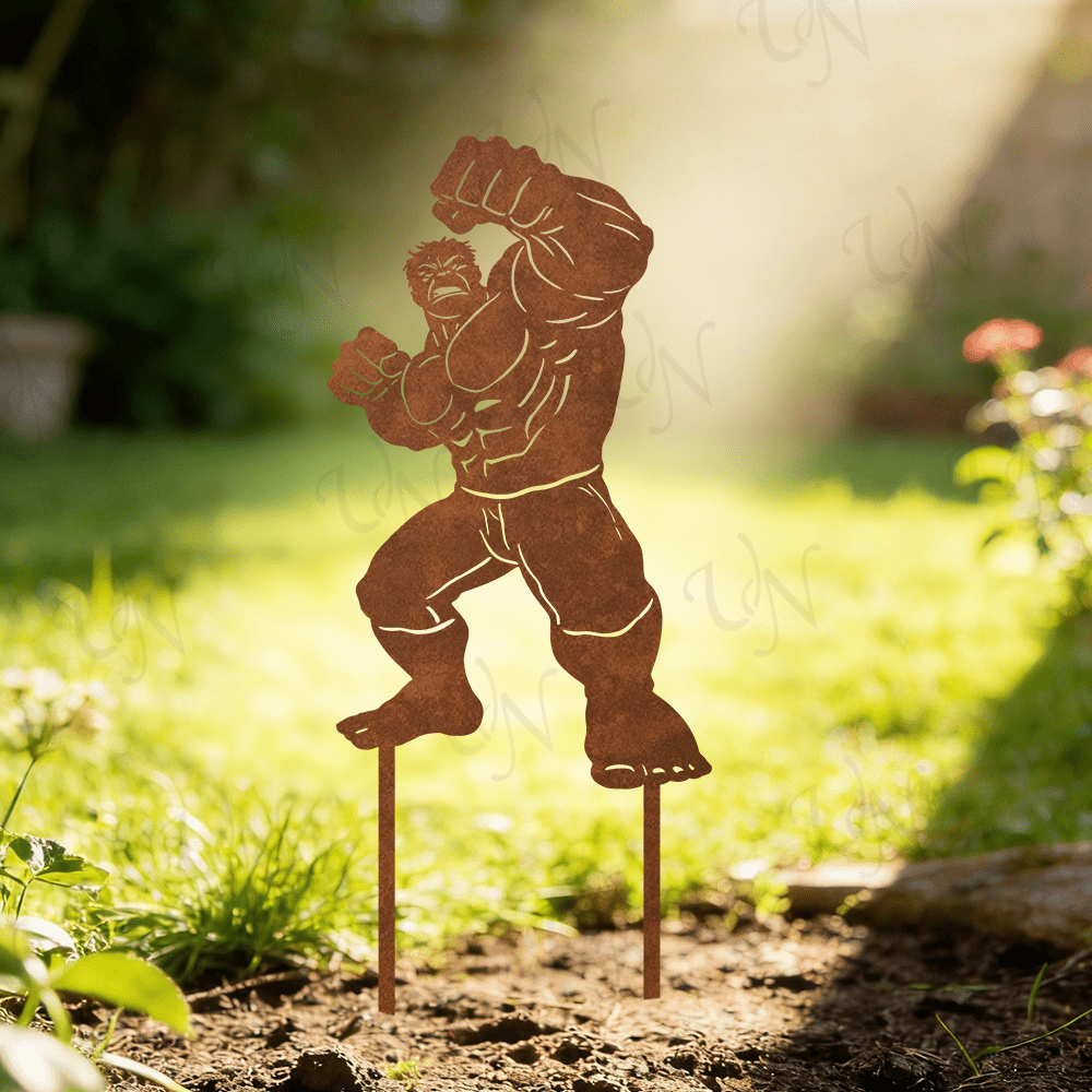 E-shop [2D Flach] Marvel Hulk-Thema Vintage-Gartendeko aus Metall, freistehende Außendekoration, kein erforderlich, geeignet für Blumentöpfe,