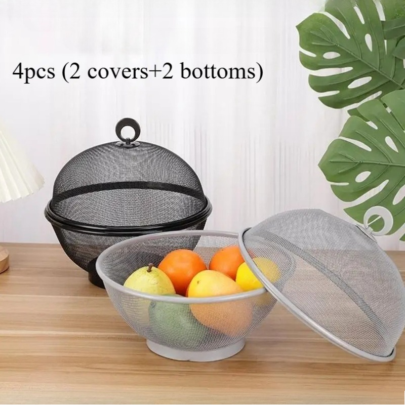 TEMU Round Fruit Basket 4pcs (2 Lids + 2 Bases) Kitchen Fruit Basket Vegetable Storage Basket Reusable Draining Fruit Bowl Kitchen Bakery Or Restaurant