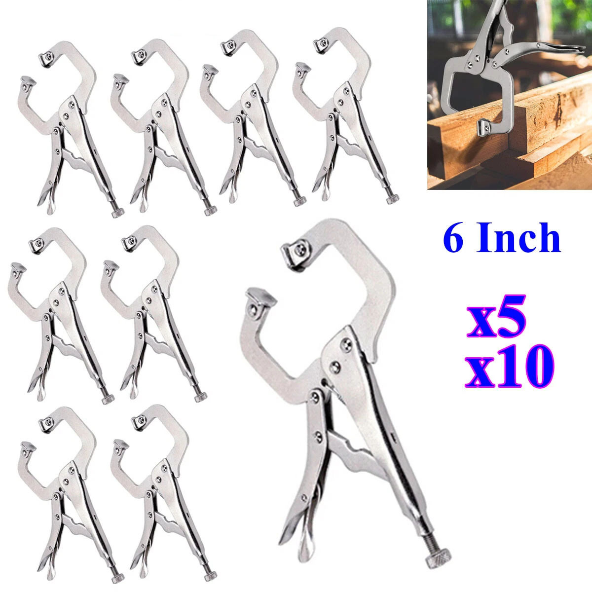 TEMU 6 Inch C-clamp Locking Pliers, 5/10pcs Heavy Duty Welding C Clamp Pliers With Swivel Pads, Steel Quick Release For Panel Beating