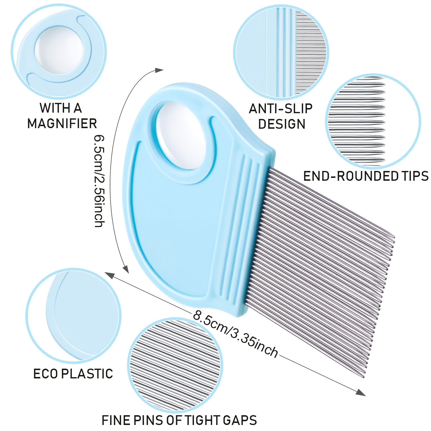 1pc head   comb with magnifying glass fine metal teeth suitable for dogs cats and humans   used for pet grooming and removing     and nits