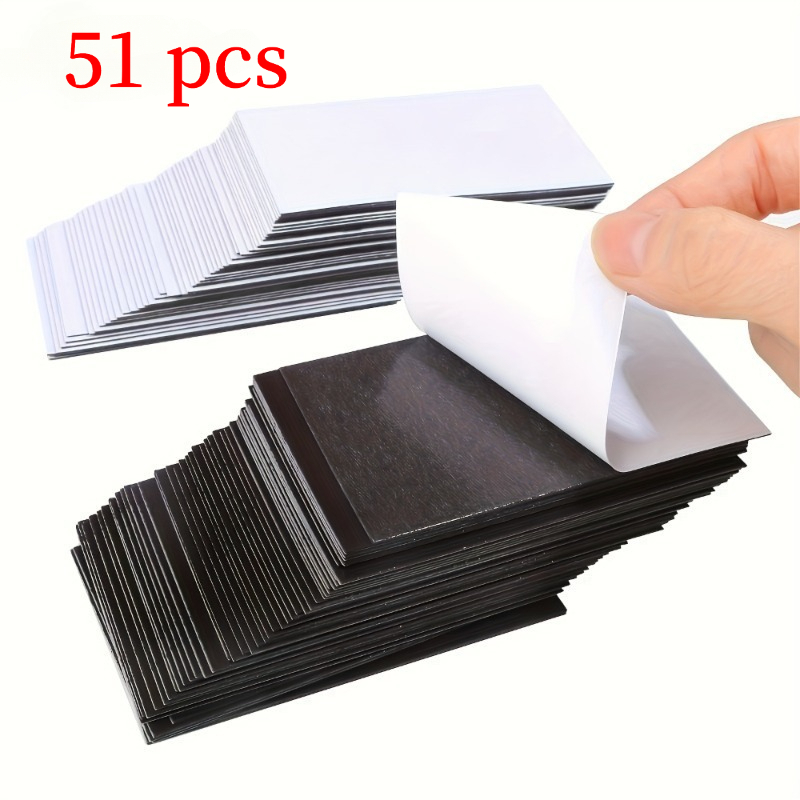 TEMU Lot de 51 feuilles magnétiques flexibles auto-adhésives, aimants adaptés pour réfrigérateur, murs, en verre, retrait résidu, pour maintenir des