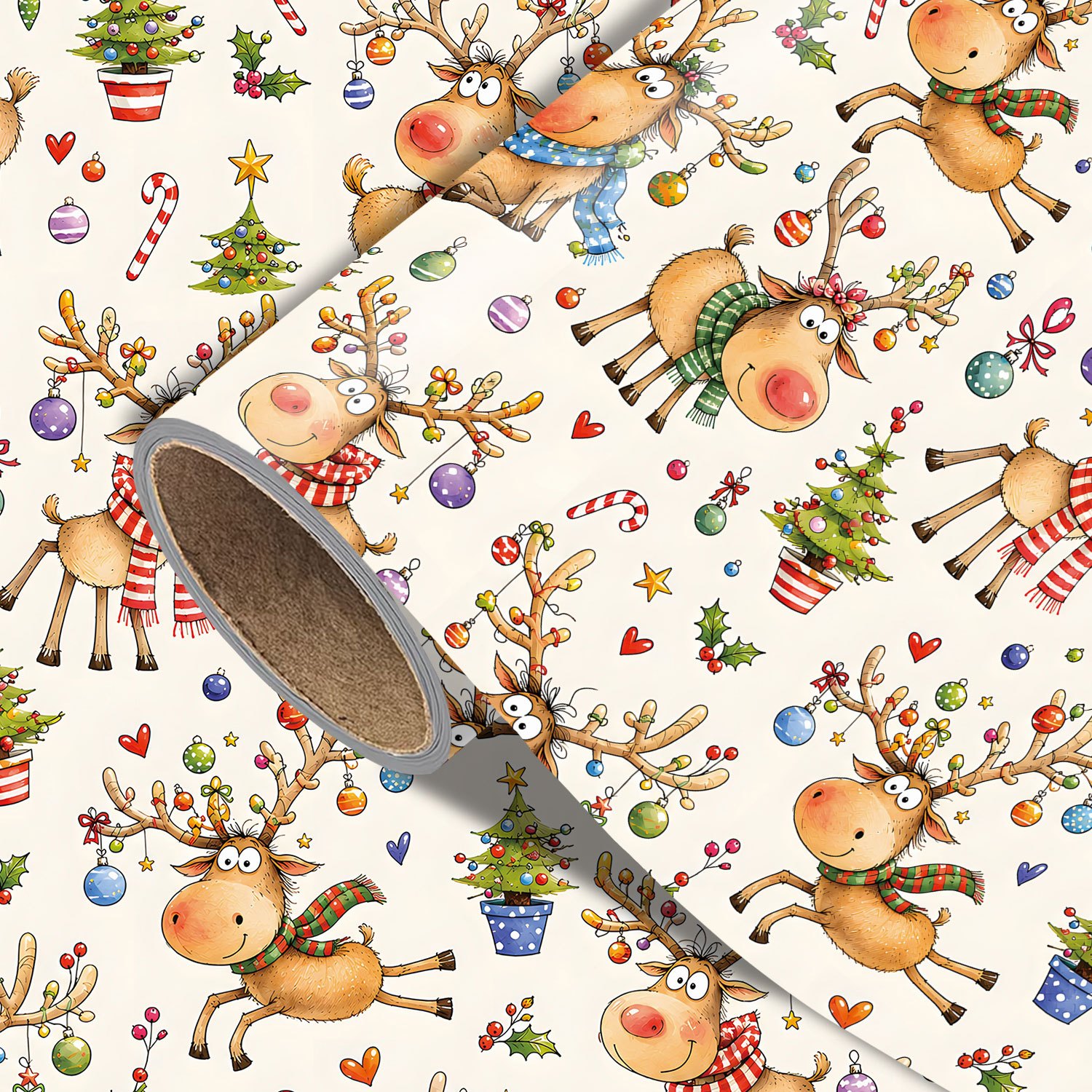 TEMU Rotolo di Carta da Regalo Natalizia Adatta per Regali di Natale - Motivi su un Solo con , Alberi, Ornamenti e di Zucchero, Carta da Regalo