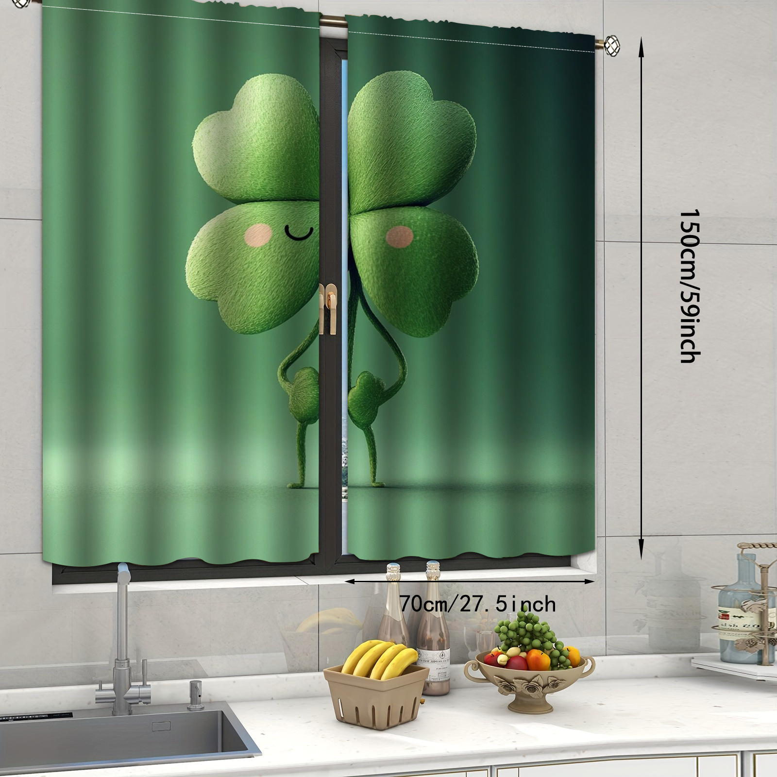 1pc 2pcs st patricks day     kitchen window curtains 100 polyester semi translucent rod pocket curtains with whimsical cartoon design modern holiday decor for living room bedroom festive home decor   curtain design durable curtain fabric kitchen curtains