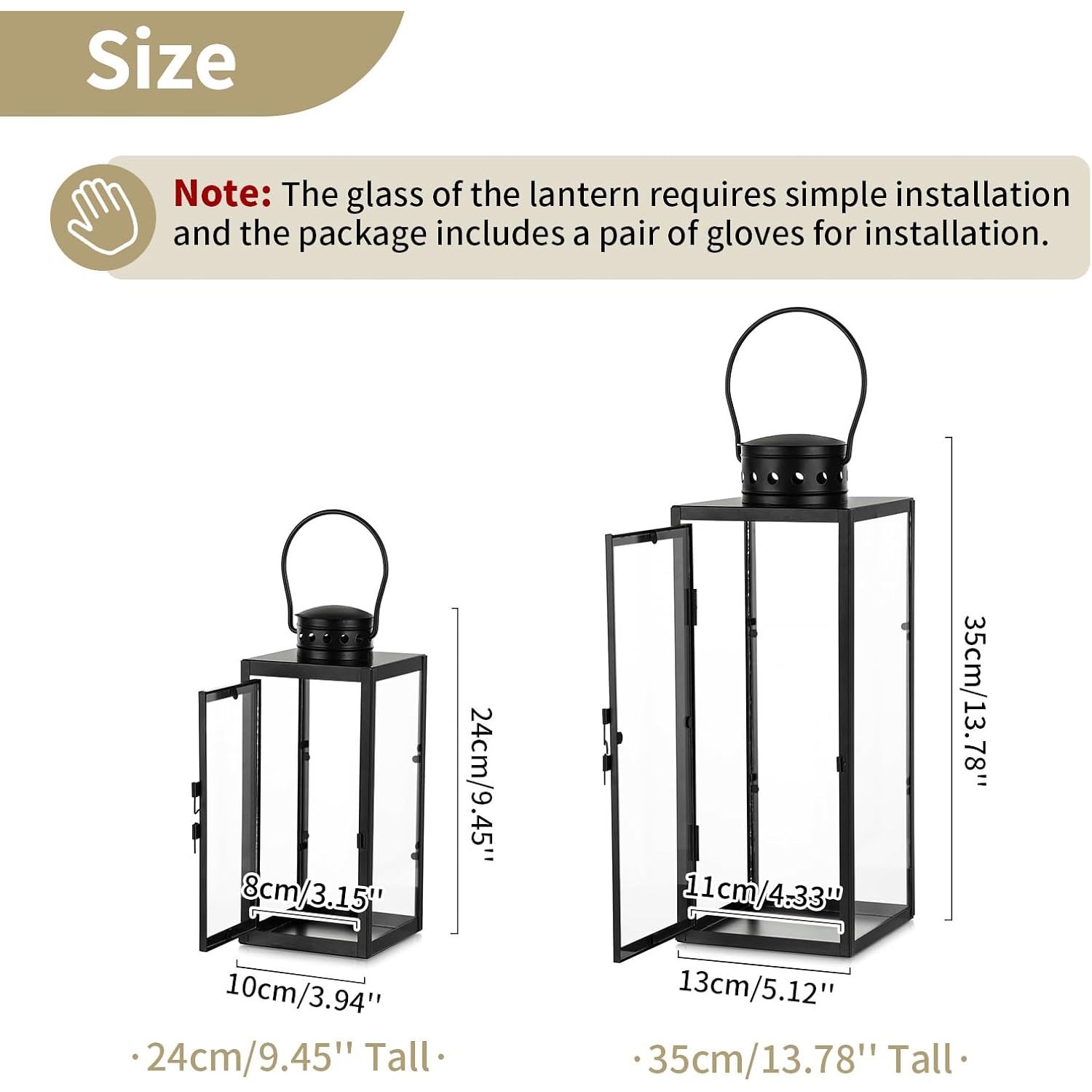 Image of Lantern Candle Holder Set Of 2 Black For Metal Lantern Decorative Large; Candle Not Included