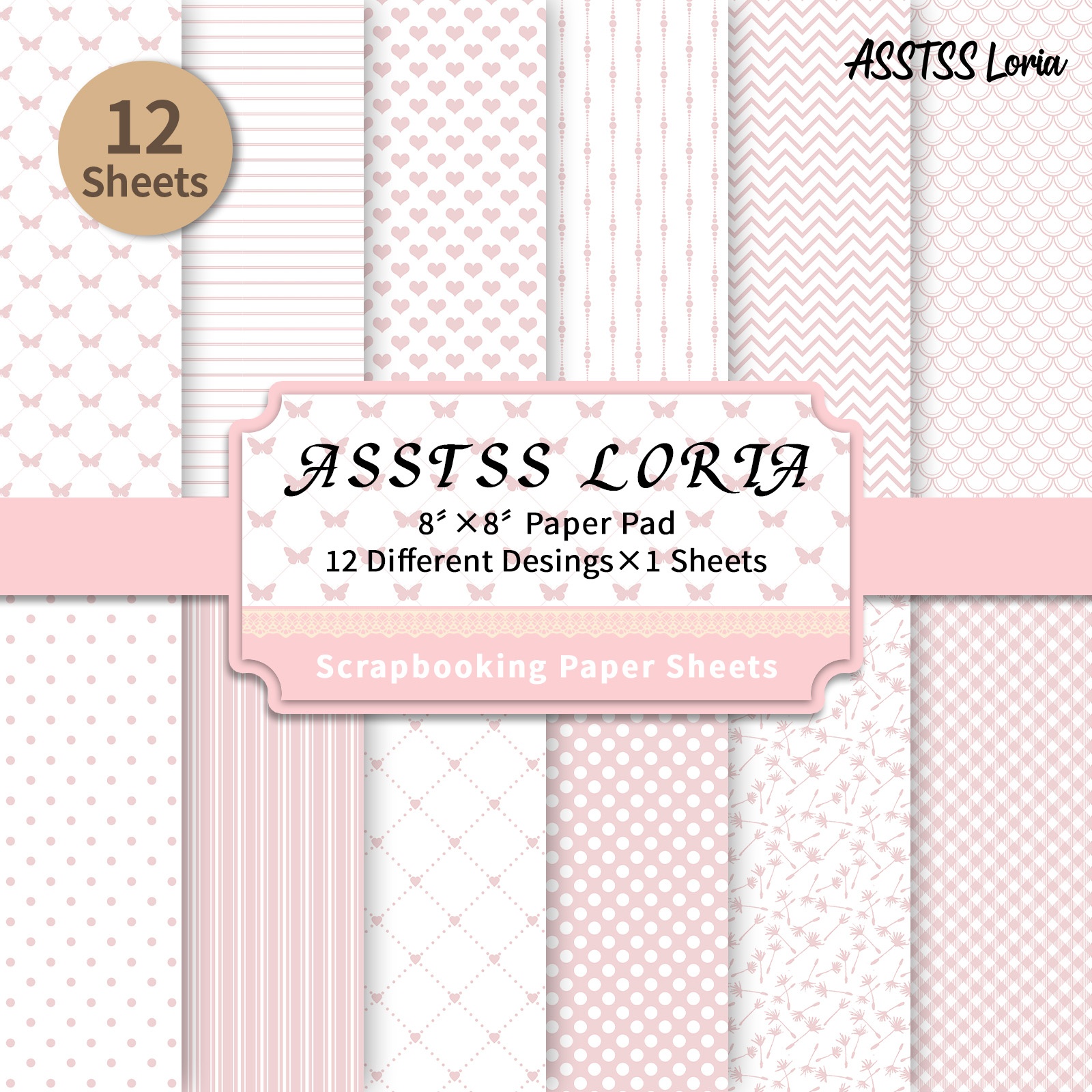 TEMU Bloc de papier épais pour scrapbooking ASSTSS Loria, 12 feuilles - à carreaux roses, convient pour le journaling, le collage , la création de