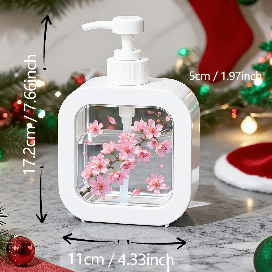Image of Bathroom Dispenser, Pink Cherry Branches In Bloom With Falling Petals, Suitable For Bathroom, Kitchen, Sink - Ideal For Soap, Hand Sanitizer, Shower Gel, Etc. - Creative Lotion Bottle