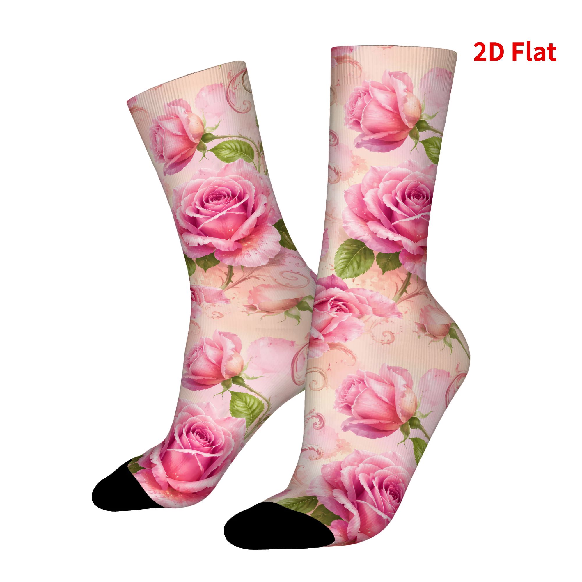 TEMU 2d Print Design Pink Rose Floral Printed For Man Sock, Soft And Breathable Polyester Blend Socks, Classic Prints, Novelty Casual Crew Sock