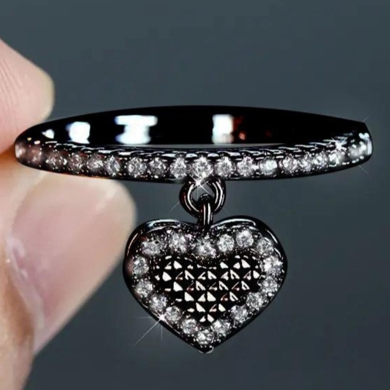 Cute Heart-Shaped Drooping Style Ring with Synthetic Zirconia