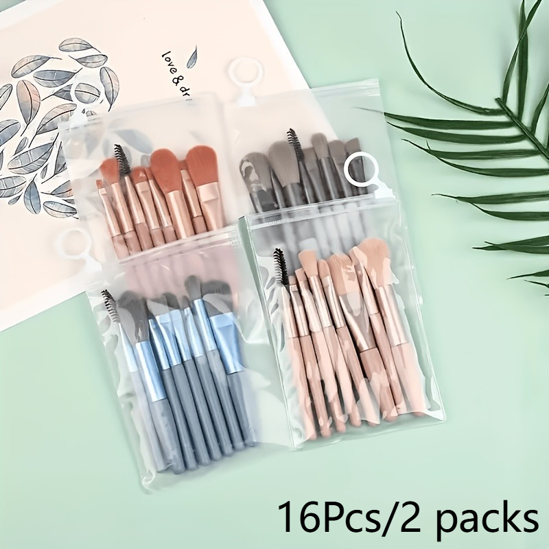 TEMU 16 pezzi/2 confezioni, Set di pennelli da trucco portatili da viaggio in colori casuali, Mini strumenti di , Setole morbide, confezione 8